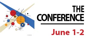 A graphic design featuring text and graphics highlights the upcoming conference on June 1-2.