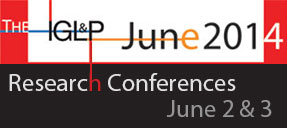 The image is depicting a research conference taking place on June 2 and 3, 2014, organized by the International Graduate Legal Program. Full Text: THE IGLP June2014 Research Conferences June 2 & 3